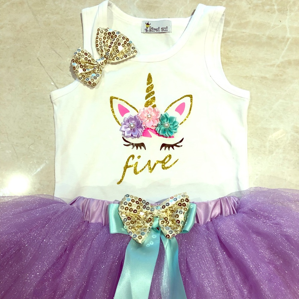 Girls fifth birthday unicorn set with purple tutu